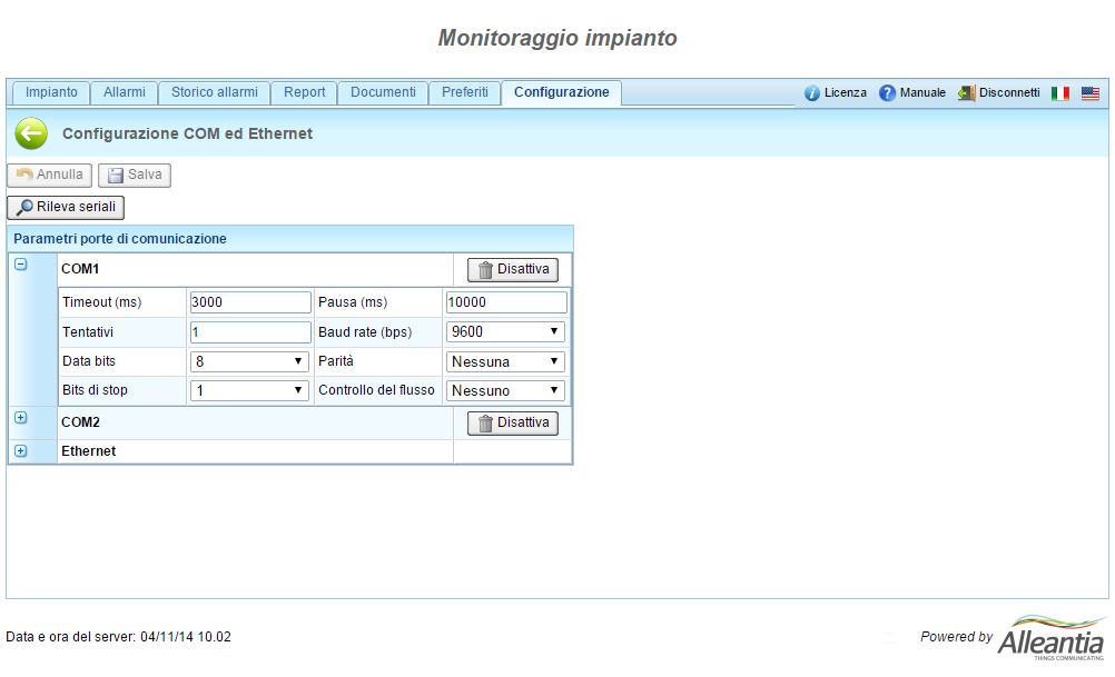 4.1 Comunicazione 4.1.1 Configurazione TCP/IP Questa sezione non è applicabile per il software IOT SCADA, in quanto la configurazione di rete viene effettuata sul server ospitante a cura del suo installatore.