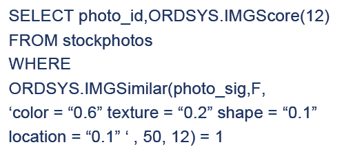 somma dei valori delle features di signature è 100. La signature di un immagine viene creata con la funzione ( ).
