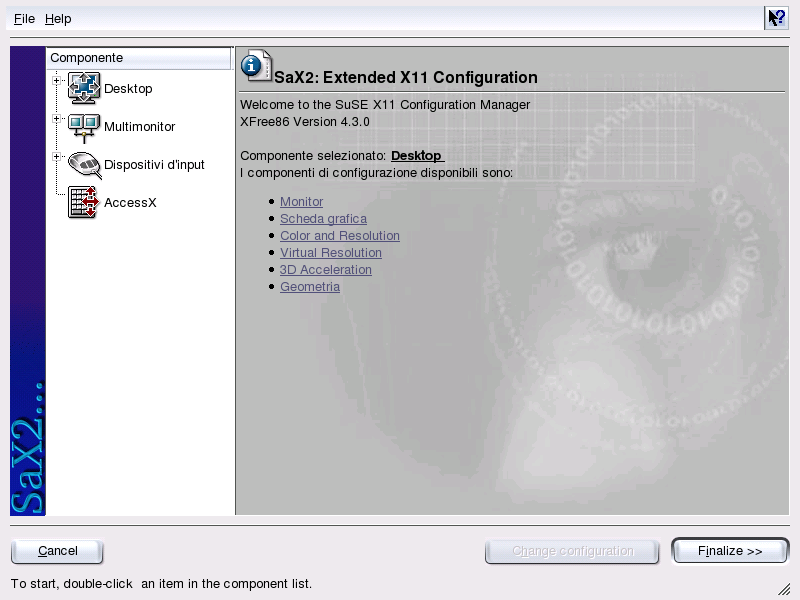 Figura 4.9: La finestra principale del nuovo SaX2 Se il vostro monitor non viene riconosciuto automaticamente, il programma vi porta in un dialogo di selezione del modello.