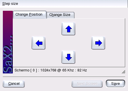 tihead" (più di uno schermo), potete passare da un monitor all altro con il pulsante Schermo successivo, per impostare dimensioni e posizione di tutti gli schermi. Salvate la configurazione con Salva.