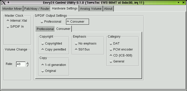 19.2.8 Configurazione dei canali S/PDIF Su Hardware Settings si impostano i valori dei canali S/PDIF.