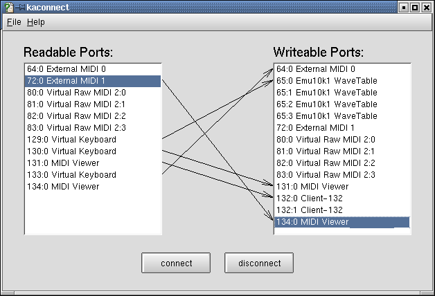 19Il sound su Linux directory con il nome vintage.vkb. L interfaccia di vkeybd si configura con il menù view. Lo schema di attribuzione dei tasti alle note MIDI viene salvato nel file ~/.vkeybdrc.