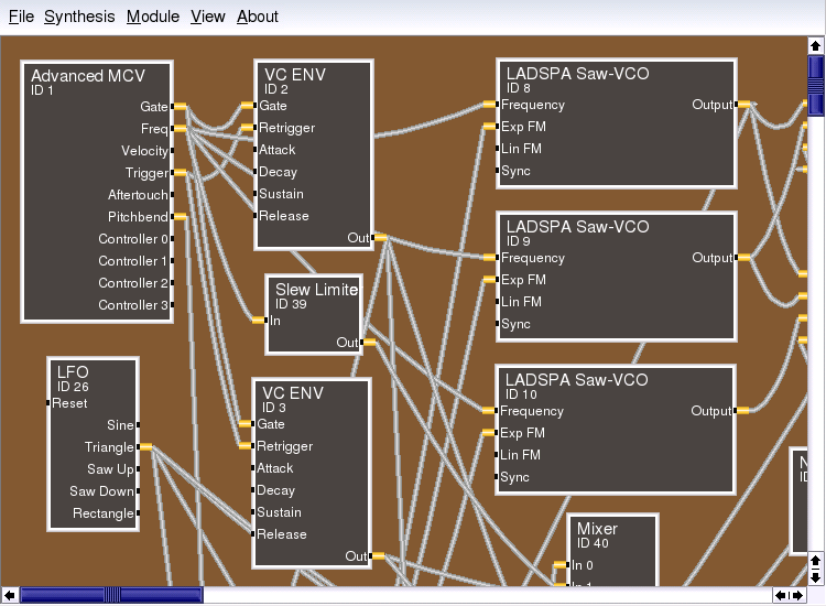 19Il sound su Linux Figura 19.17: La finestra principale di AlsaModularSynth Nella directory /usr/share/doc/packages/alsamodular, troverete molti esempi di patch con diverse opzioni.