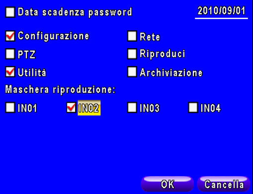 4-5.1 Configura utenti Ogni singolo utente (in numero massimo di 2 ) può essere autorizzato in modo diverso rispetto agli altri.