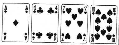 la carta piu alta (il K) stia in cima. Ora, nel primo mazzetto a sinistra passate una carta da sotto a sopra. Nel secondo quattro carte (tutte insieme) da sotto a sopra.