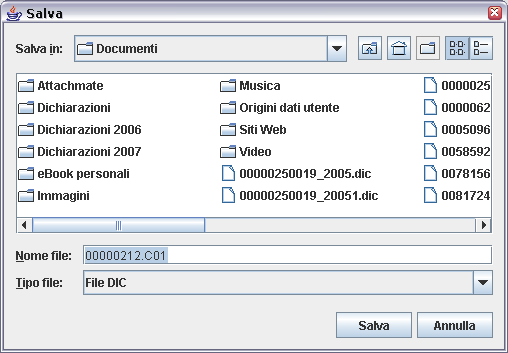 Il pulsante Salva crea nella directory scelta dall utente il file Interchange che può essere inviato