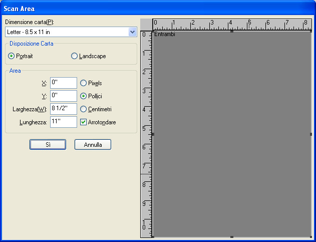 Scan Area (Area scansione) Facendo click su questo tasto visualizza la finestra [Scan Area].