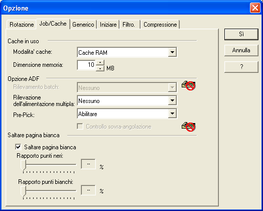 2.6 Saltare le pagine vuote 4. Segnare la casella [Saltare pagina bianca]. 2 Se la casella è segnata, la modalità cache è automaticamente cambiata in [Cache RAM]. 5.