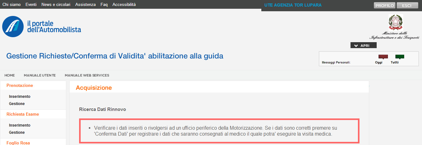 Pulsanti Ver. Rinnovabilità: effettua la ricerca con verifica di rinnovabilità. Annulla: pulisce i criteri di ricerca impostati.