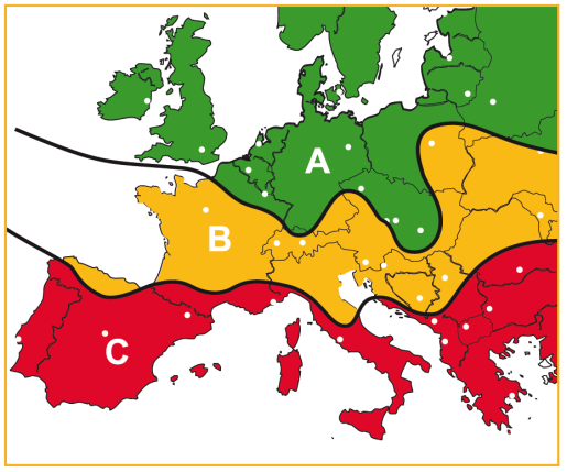 Di seguito sono riportate alcune indicazioni relative all insolazione annua nei paesi europei: Carta del soleggiamento in Europa,