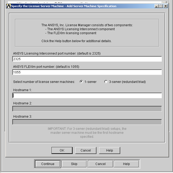 Specificare la macchina su cui si è come server di licenza per Ansys