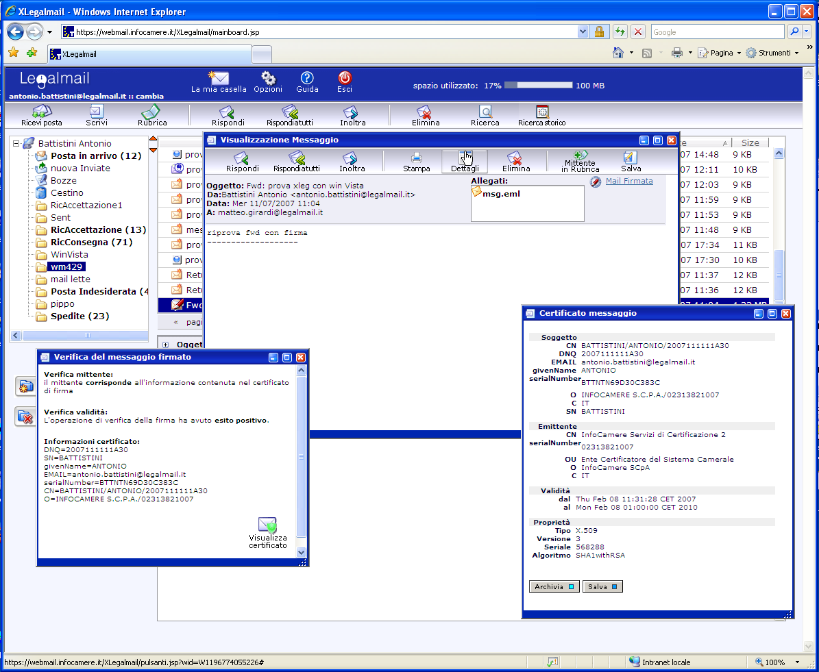destinatario)mente se si clicca locale il certificato chiamato "cert.
