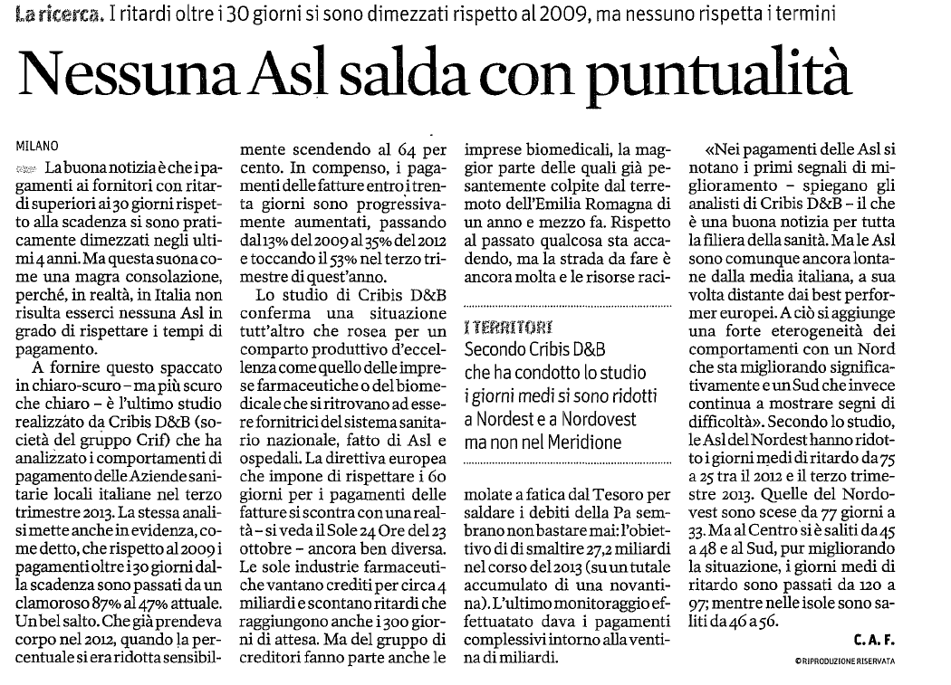 I pagamenti in Italia al 1Q 2014, Pubblica Amministrazione Nonostante il generale miglioramento, le ASL del Sud