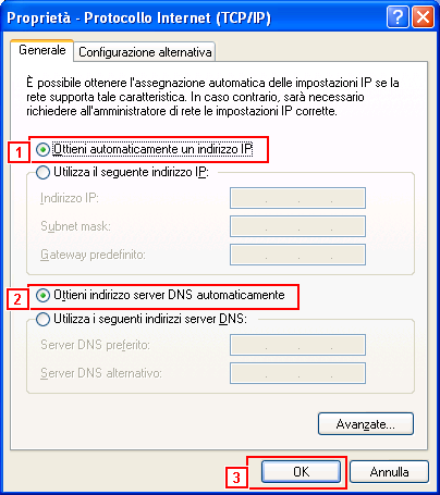 Apparirà la finestra "Proprietà - Connessioni reti senza fili" illustrata sotto. Selezionare "Protocollo Internet (TCP/IP)" e fare clic fu "Proprietà".