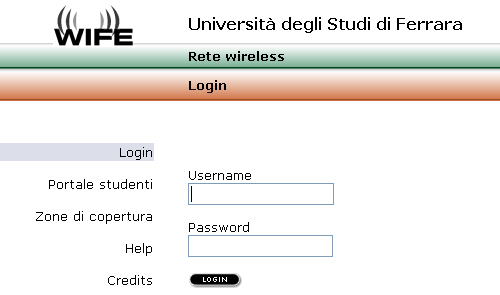 3. Accesso alla rete Per accedere a WIFE è necessario inserire il proprio numero di nome.cognome e la password utilizzate per la posta elettronica di Ateneo.