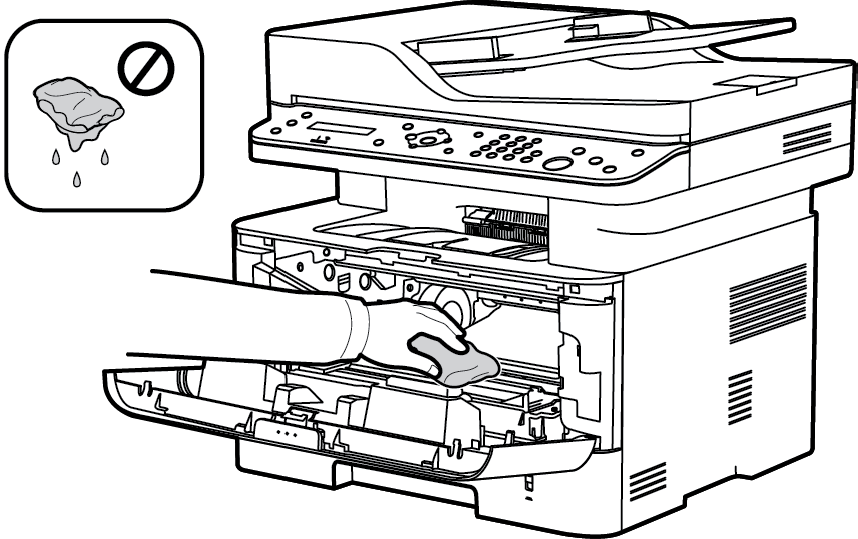 Manutenzione generale Aree interne Durante il processo di stampa, all'interno della macchina possono accumularsi polvere, toner e frammenti di carta.