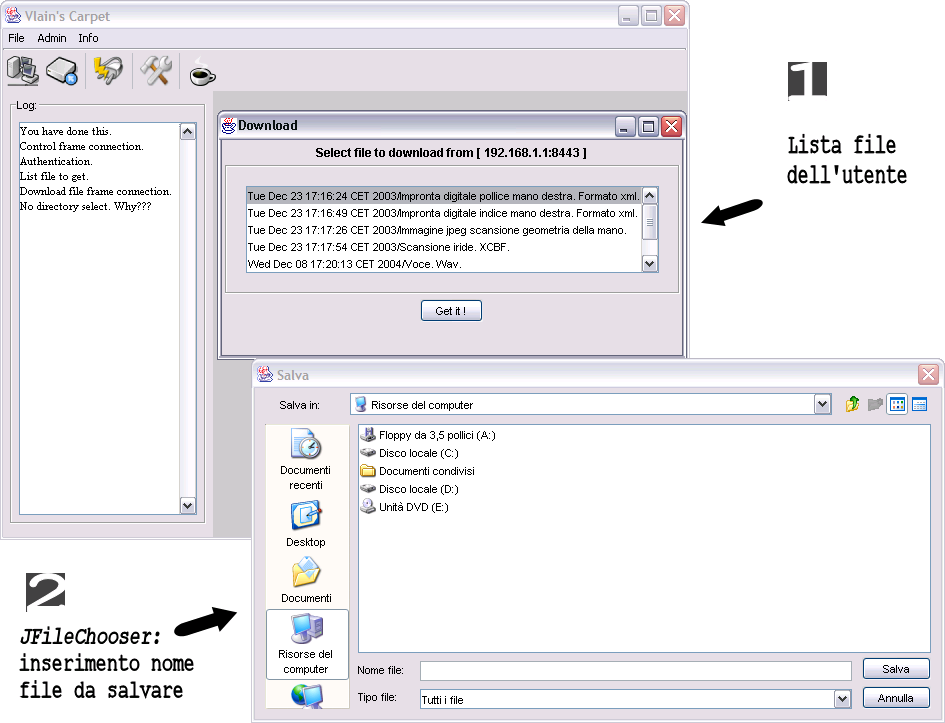 Infrastruttura: autenticazione utente e servizi disponibili Figura 7.7: Interfaccia Download File Listato 7.