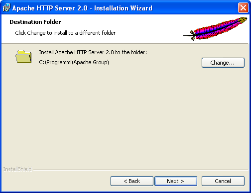 Adesso ci viene data la possibilità di scegliere in quale cartella installare Apache. Accettiamo quella che ci viene proposta.