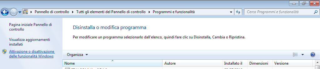 Attenzione! Nelle configurazioni seguenti, le funzionalità da attivare, sono tutte obbligatorie (compresa la compatibilità con IIS 6), ed è obbligatorio disattivare Windows Search.