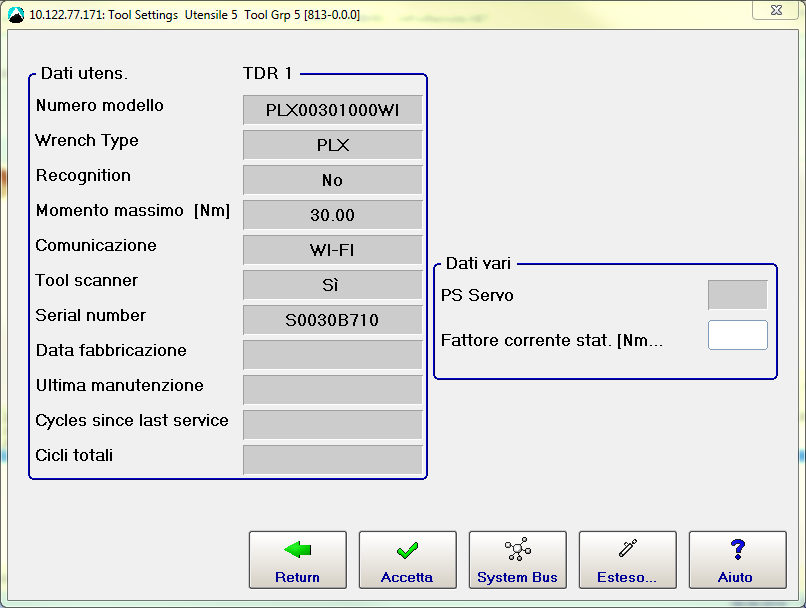 6 Modo APEX GC: setup di trasmissione 6 C01317it.png Fig.12 Verificare Numero modello, Numero seriale e controllare che l'utensile visualizzato corrisponda all'utensile collegato. C01331it.png Fig.13 Se corretto, cliccare 2 volte <Accetta> per salvare i dati.