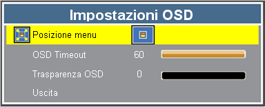 OPZIONI Impostazioni OSD Posizione menu Permette di scegliere la posizione del menu sullo schermo. ` ` Alto-Sinistra: il Menu OSD viene mostrato in alto a sinistra.