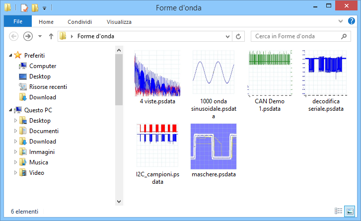 124 Menu Ora i file.psdata vengono visualizzati come nella figura di seguito. Conversione in altri formati Per tutte le conversioni è possibile scegliere Tutte le forme d'onda o Forma d'onda corrente.