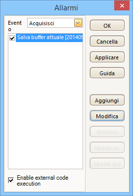 194 Come fare per... 7. Verificare che le caselle di controllo Salva buffer corrente e Abilita allarme siano selezionate. 8. Fare clic su OK.