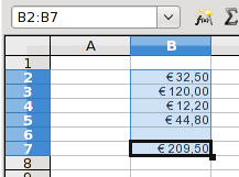 Formattiamo le celle Proviamo ad esprimere in euro le spese che abbiamo inserito Selezionare l area con i dati (B2:B7) Cliccare con il
