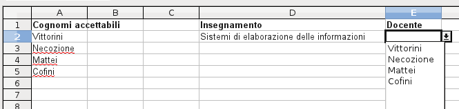 Validità dei dati inseribili È possibile inserire un controllo che possa limitare i dati che posso essere inseriti nelle celle Solo numeri interi, data, ora, oppure