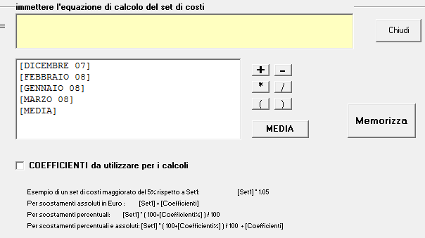 2. Selezionare il set appena creato 3. Cliccare su CALCOLI PREZZI 4.