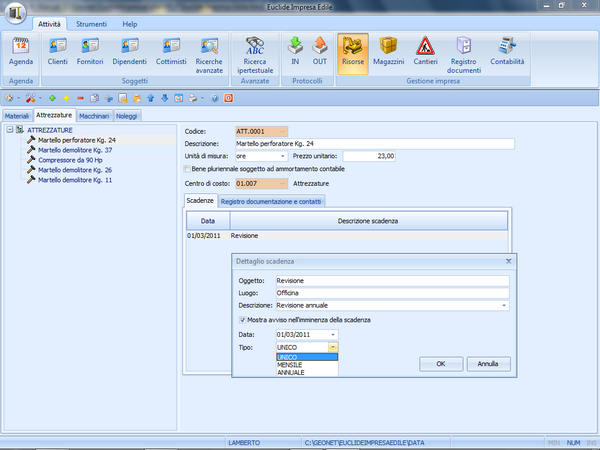 Concetti di base 65 - eventuale documentazione, anche sotto forma di protocolli digitali (es. libretto d'uso) e contatti/eventi (es. richieste di assistenza, fax o e-mail inviate al rivenditore ecc.