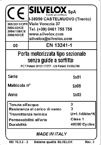 3.01 Descrizione prodotto overlap (porta per garage installata) La porta per garage é costituita da un telaio fisso ancorato alla muratura e da due pannelli che formano l anta mobile imperniata su di