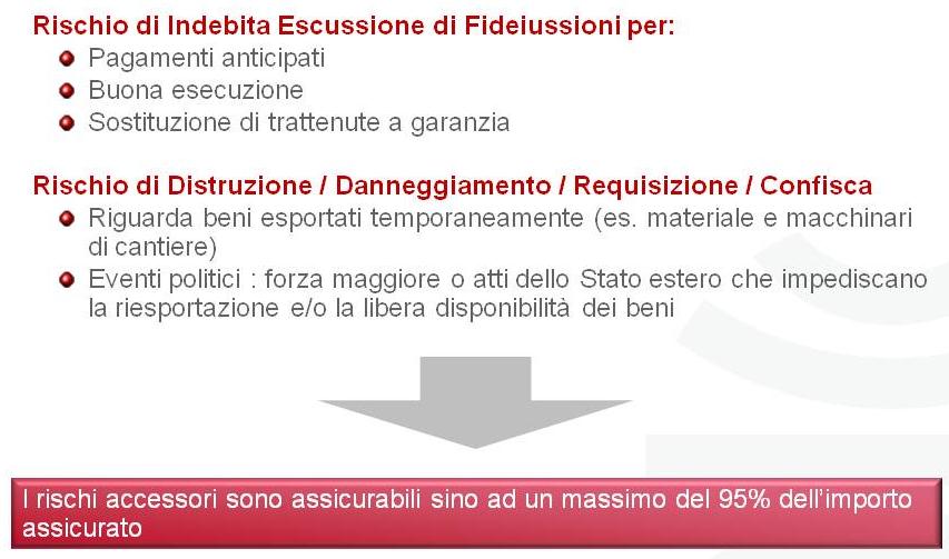 I rischi accessori In via collaterale rispetto ai rischi principali del credito e della produzione, la Polizza Lavori consente di assicurare anche altri rischi, che definiamo accessori, quali (I) il