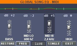 Esempio di equalizzazione globale o singola per song MIDI: Es.: In questo caso l equalizzazione sarà applicata a tutte le song MIDI (od audio se selezionato una song audio) Es.