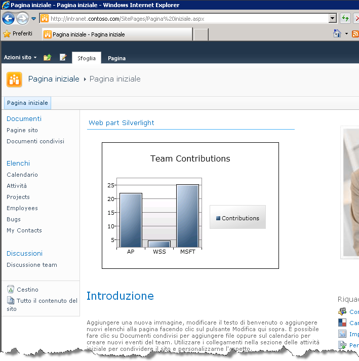 9. La web part finale risulterà simile alla seguente: Figura 23 - Web part Grafico Silverlight completata Riepilogo dell esercitazione In questa esercitazione sono stati eseguiti gli esercizi