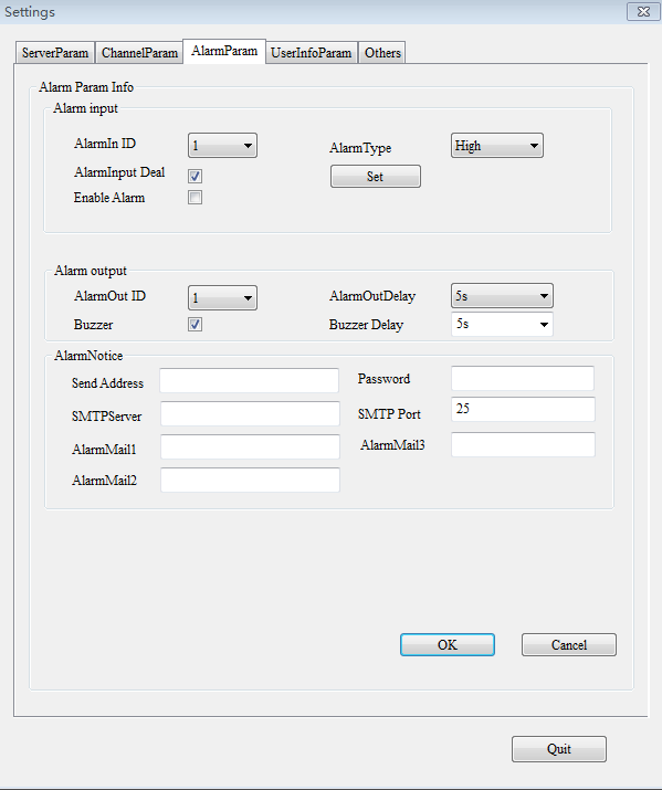 3.2.2.2 configurazione dei parametri di allarme Configurazione dei parametri immagine 3.2.2.2 allarme Nell'interfaccia di configurazione, impostare il parametro relativo all host.