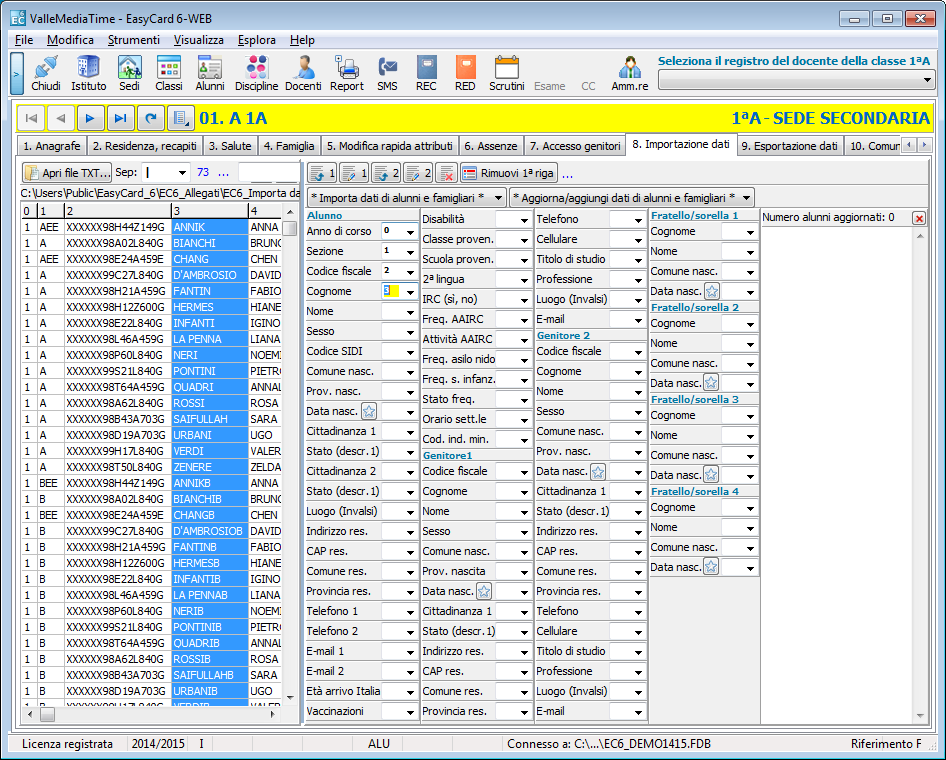 Se hai aperto un file txt, l'anteprima del file di testo in EC6 potrebbe apparire con i dati ben incolonnati oppure disordinati.