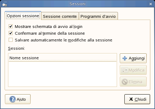 Impostazione delle preferenze sessione Usare la scheda Opzioni sessione per gestire più sessioni e impostare le preferenze per la sessione corrente.