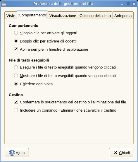 Sezione Opzione Descrizione Icon View Defaults (Valori di default di visualizzazione icone) Default zoom level (Livello di zoom di default) Use compact layout (Usa layout compatto) Consente di