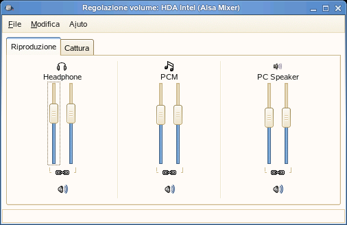 Se l'icona del mixer (simbolo di altoparlante) non è visibile nel pannello sul desktop, premere Alt+F2 e immettere gnome-volume-control, oppure fare clic su Computer > More Applications (Altre