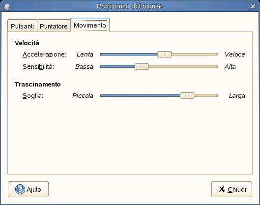 Configurazione delle preferenze movimento Usare la scheda Movimento per impostare le preferenze relative ai movimenti del mouse.