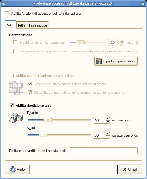 2.3.1 Configurazione delle impostazioni di accessibilità della tastiera GNOME fornisce impostazioni della tastiera che aiutano gli utenti con problemi motori a usare il desktop di GNOME.