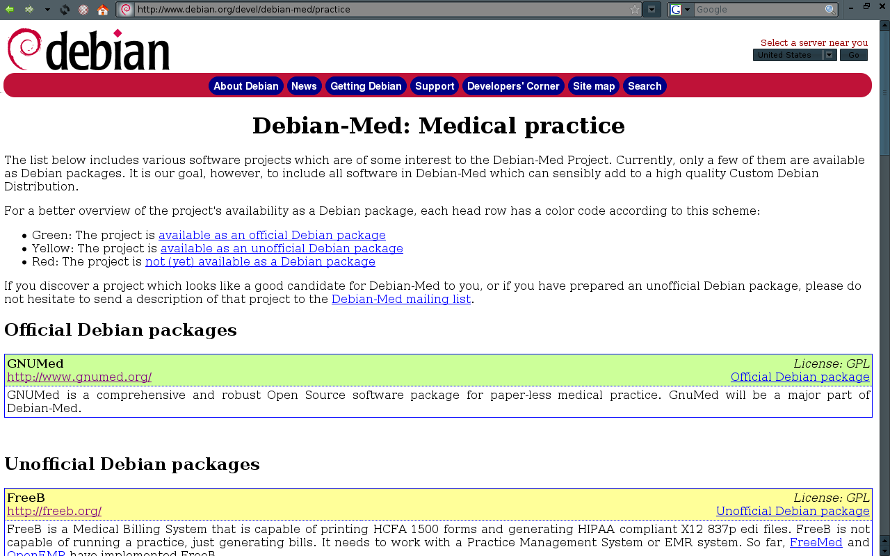 2 Software per l ambito sanitario Figura 2.4. Home-page della sezione EMR di Debian Med 2.2 Proposte Open - Source Come si é detto (sez.1.