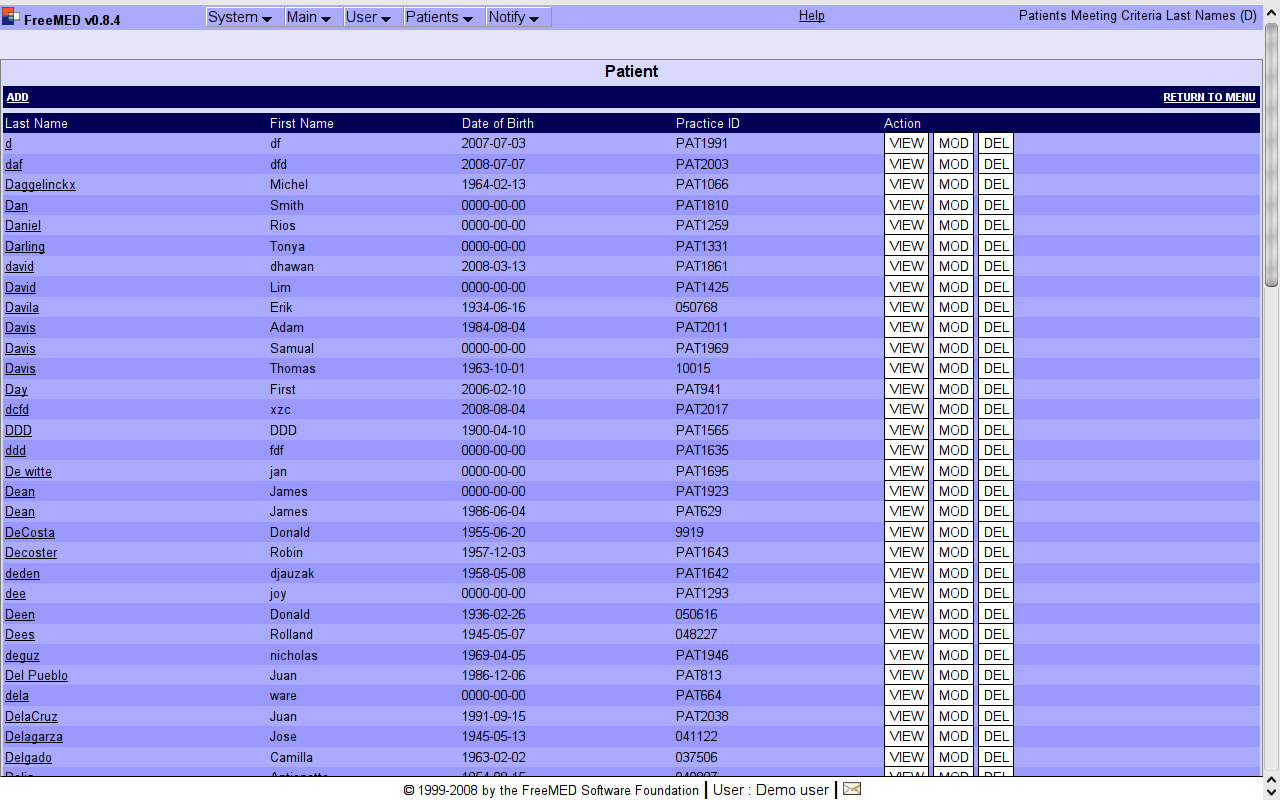 E Immagini Altri Software Figura E.4. Pagina per la ricerca o inserimento di un paziente all interno del database. Figura E.5.