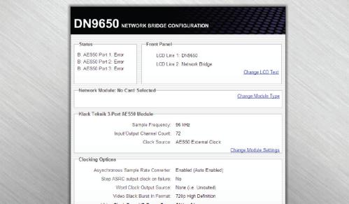6 Il menu DN965X NETWORK BRIDGE CONFIGURATION si aprirà nella pagina del web browser Klark Teknik DN965x Configuration.