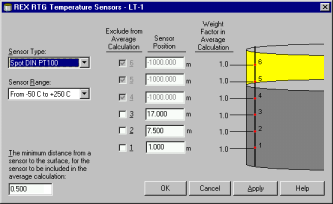 Capitolo 3 IInstallazione di un sistema di misura del liello Configurazione dei sensori di temperatura Nella finestra REX Configuration clic sul tasto Temp Input per configurare tipo, campo di misura