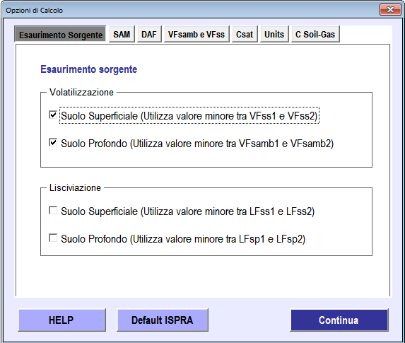 Analisi, limiti e opzioni di calcolo Nel software sono impostati come default i valori limite definiti dalla normativa vigente (D.Lgs 152/06 e D.