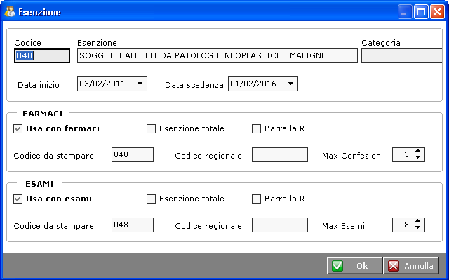 Esenzioni Le esenzioni del Paziente sono visibili dall omonimo pannello nelle schermate Anagrafica, Terapie ed Esami.