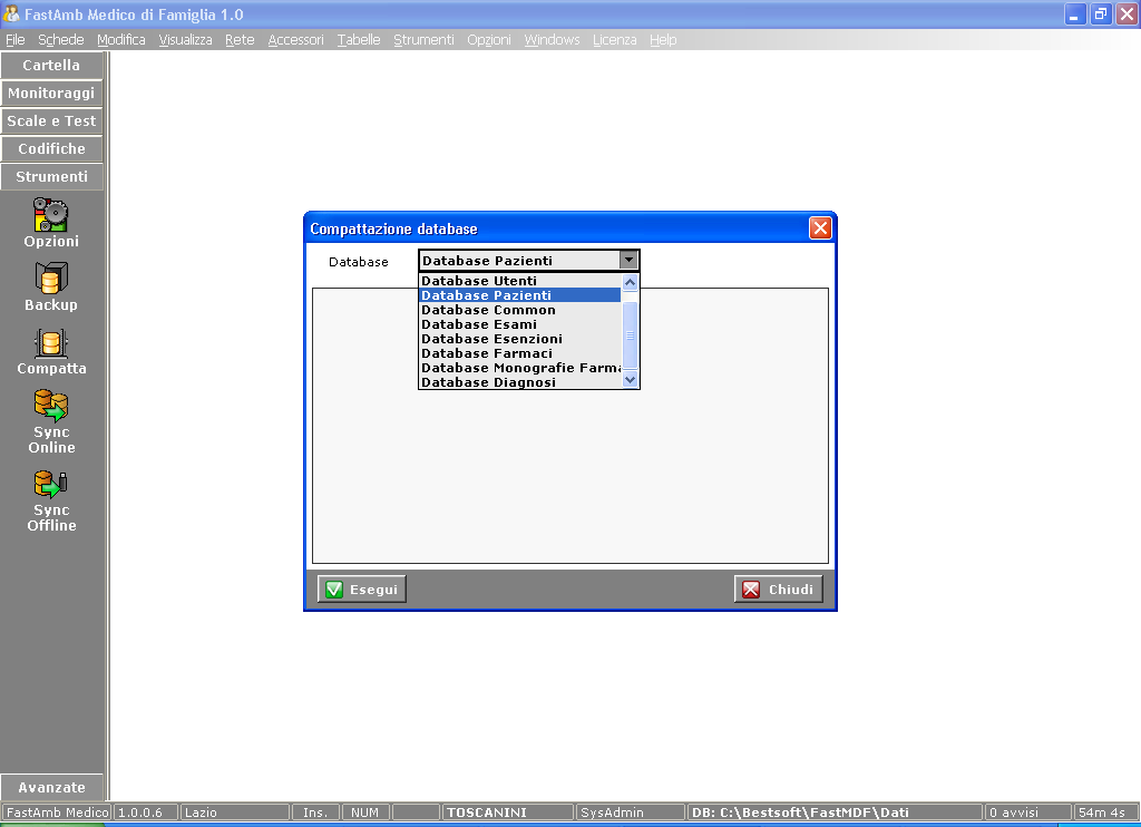 Compatta Questa funzione permette di riorganizzare il database e di velocizzare così l utilizzo del programma. Per utilizzare questa funzione andare in Strumenti > Compatta.