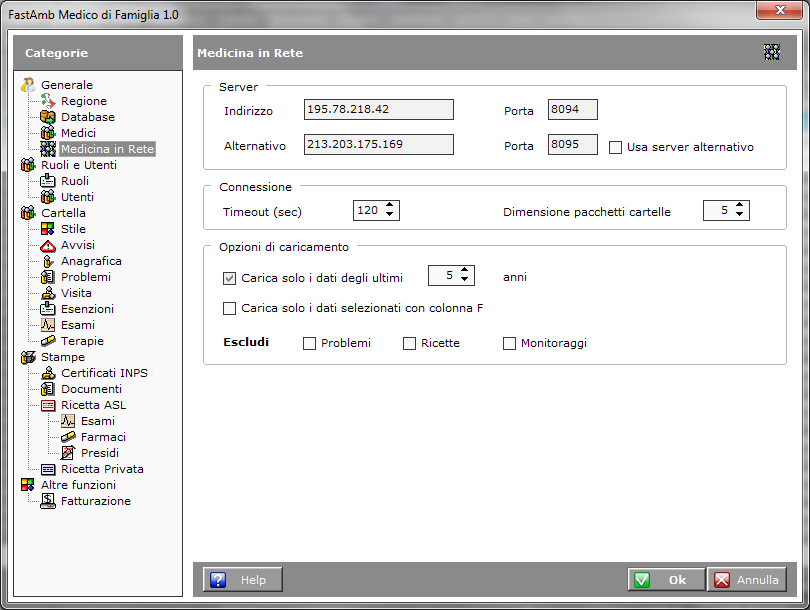 Configurazione Medicina in Rete: Per configurare la Medicina in Rete andare in Strumenti > Opzioni > Medicina in Rete.